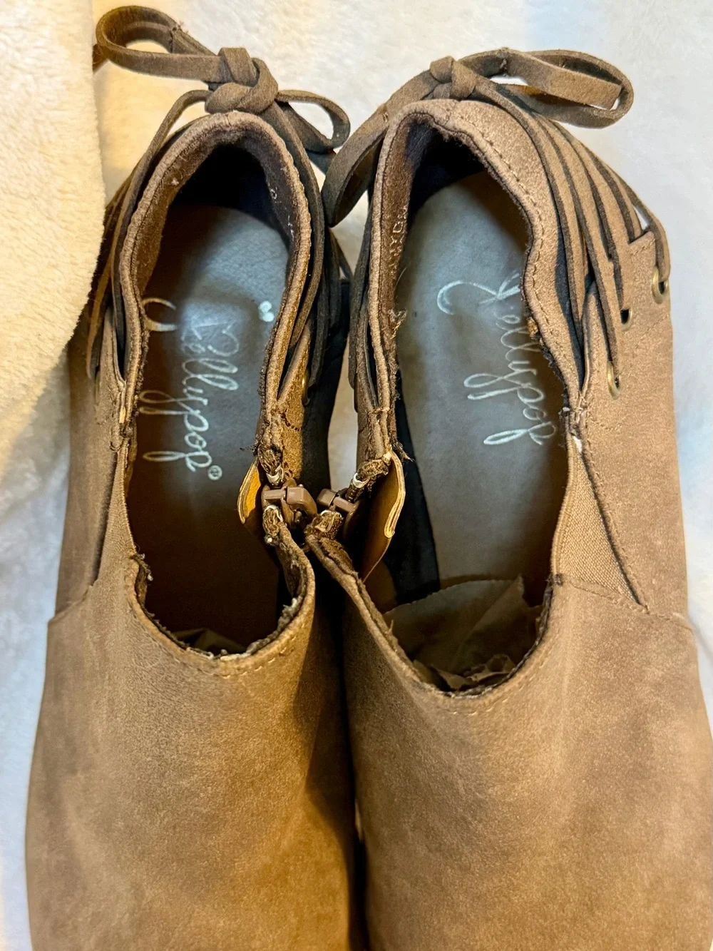 Jellypop Brown Suede Ankle Booties with Laced Accent